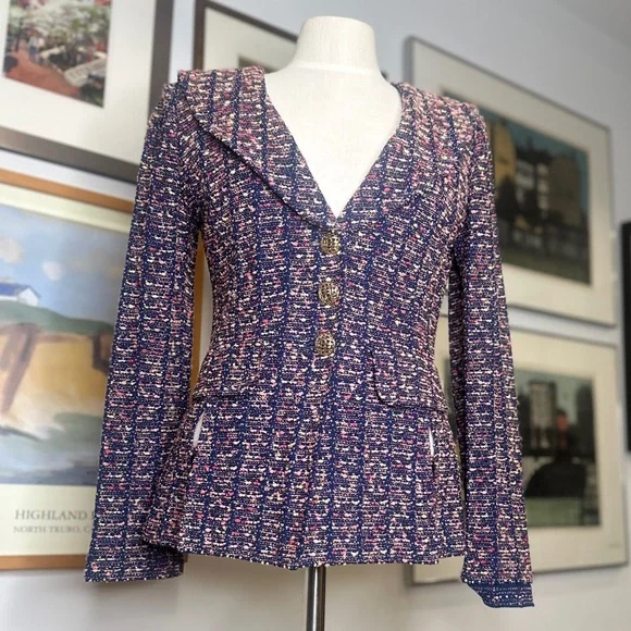 St. John Blue and Pink Tweed Blazer - Picture 1 of 13